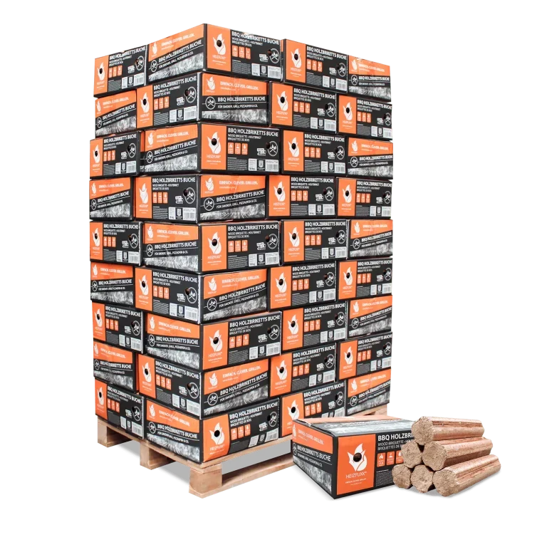 BBQ-Briketts aus reiner Buche – 18 kg Karton, 54er Palette (972 kg)